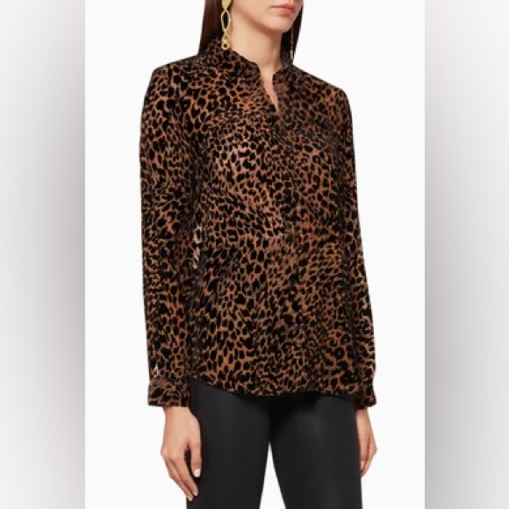 NWT L’agence Nina Leopard Velvet Burnout Blouse Brown Black Size small